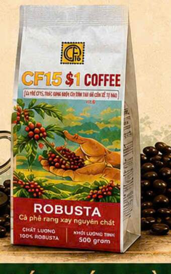 Cà phê bột CF15 S1 Coffee Robusta pha phin, gói 500 gram